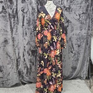 Lulus Maxi Dress Womens S Dark Floral Side Slit Babydoll Formal Elegant Timeless